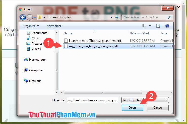 Chọn file cần convert rồi nhấn Open để upload file lên