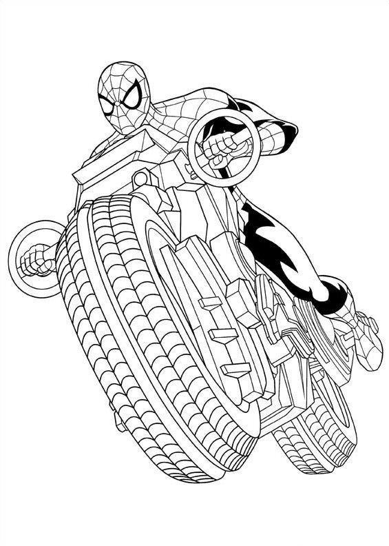 Tranh tô màu người nhện đi xe máy