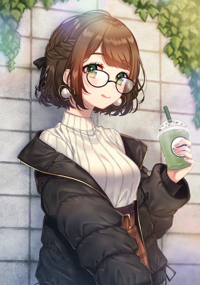 Hình ảnh cô gái anime đeo kính với mái tóc ngắn