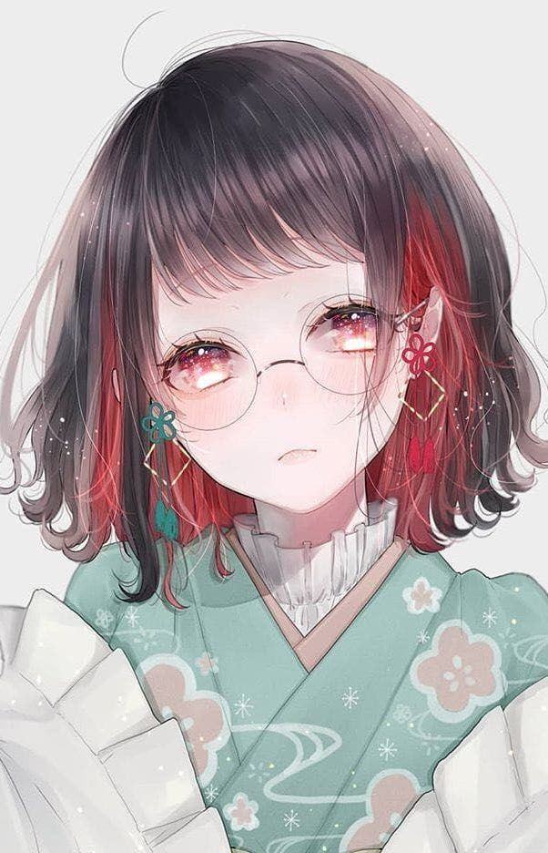 Cô gái anime dễ thương đeo kính