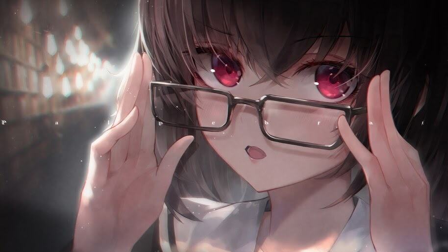 Cô gái anime đeo kính đỏ