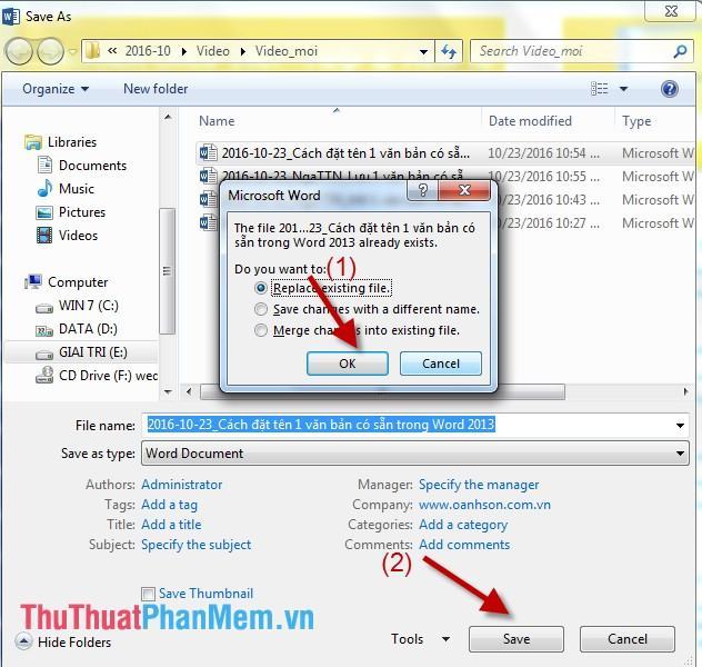 Hộp thoại Save As xuất hiện - đổi tên file muốn sửa