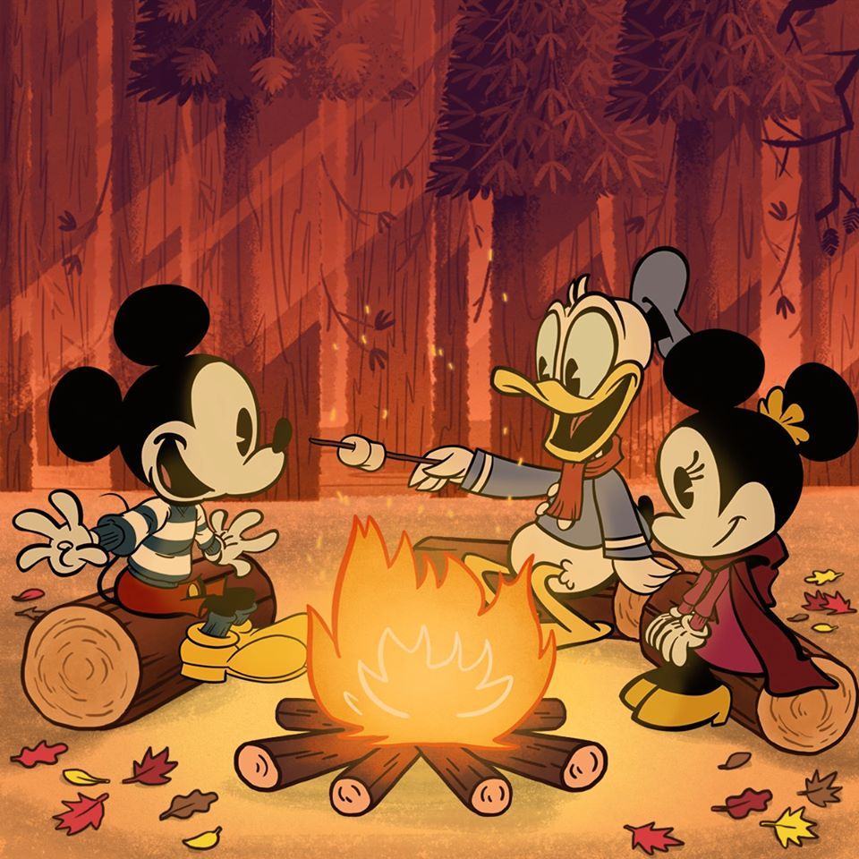 Hình ảnh chuột Mickey bên đống lửa cùng chúng tôi