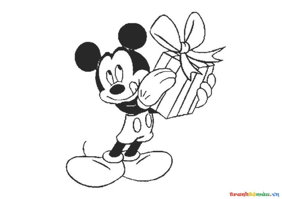 Hình ảnh chuột Mickey chuộc tội cầm hộp quà trắng đen