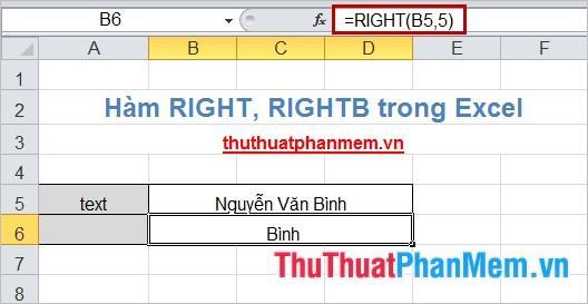 Hàm RIGHT, RIGHTB trong Excel 3