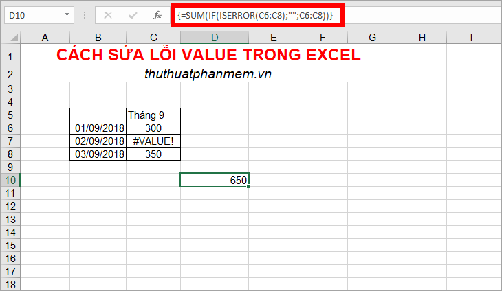 Sửa lỗi Value xảy ra khi sử dụng hàm Sum - Cách 2