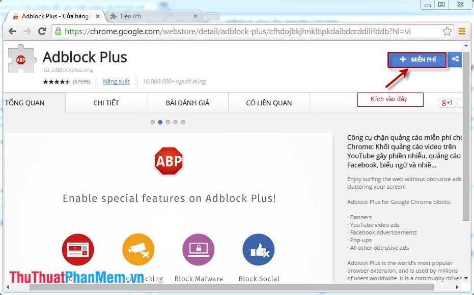 thêm phần mở rộng Adblock plus vào chrome