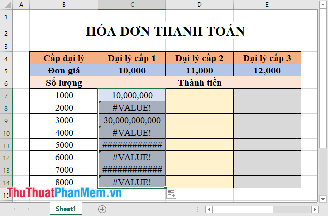 Giá trị chỉ đúng trong ô C7