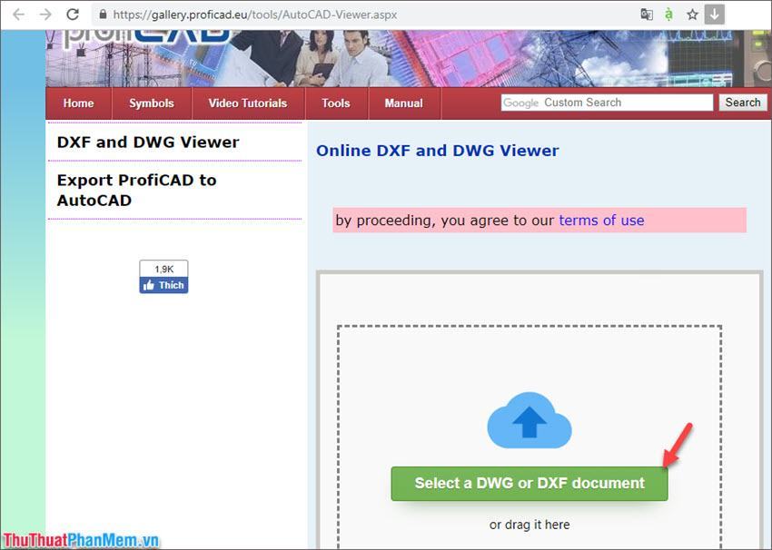 Nhấp vào Chọn tài liệu DWG hoặc DXF rồi chọn tệp .dwg từ máy tính của bạn