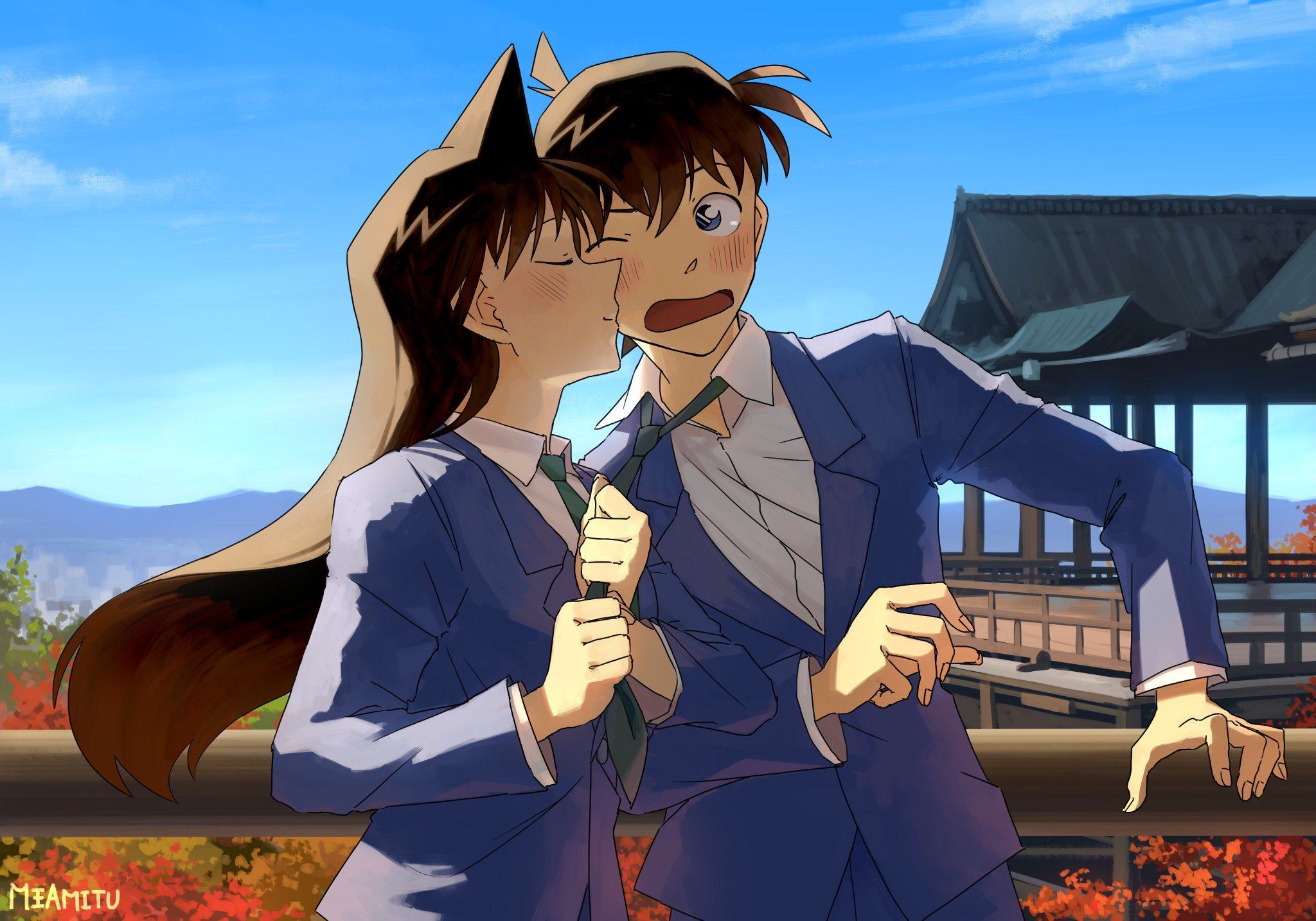 Hình ảnh Shinichi và Ran hôn nhau dễ thương ngộ nghĩnh