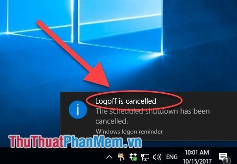 Thông báo bạn đã hủy lệnh tắt máy tính