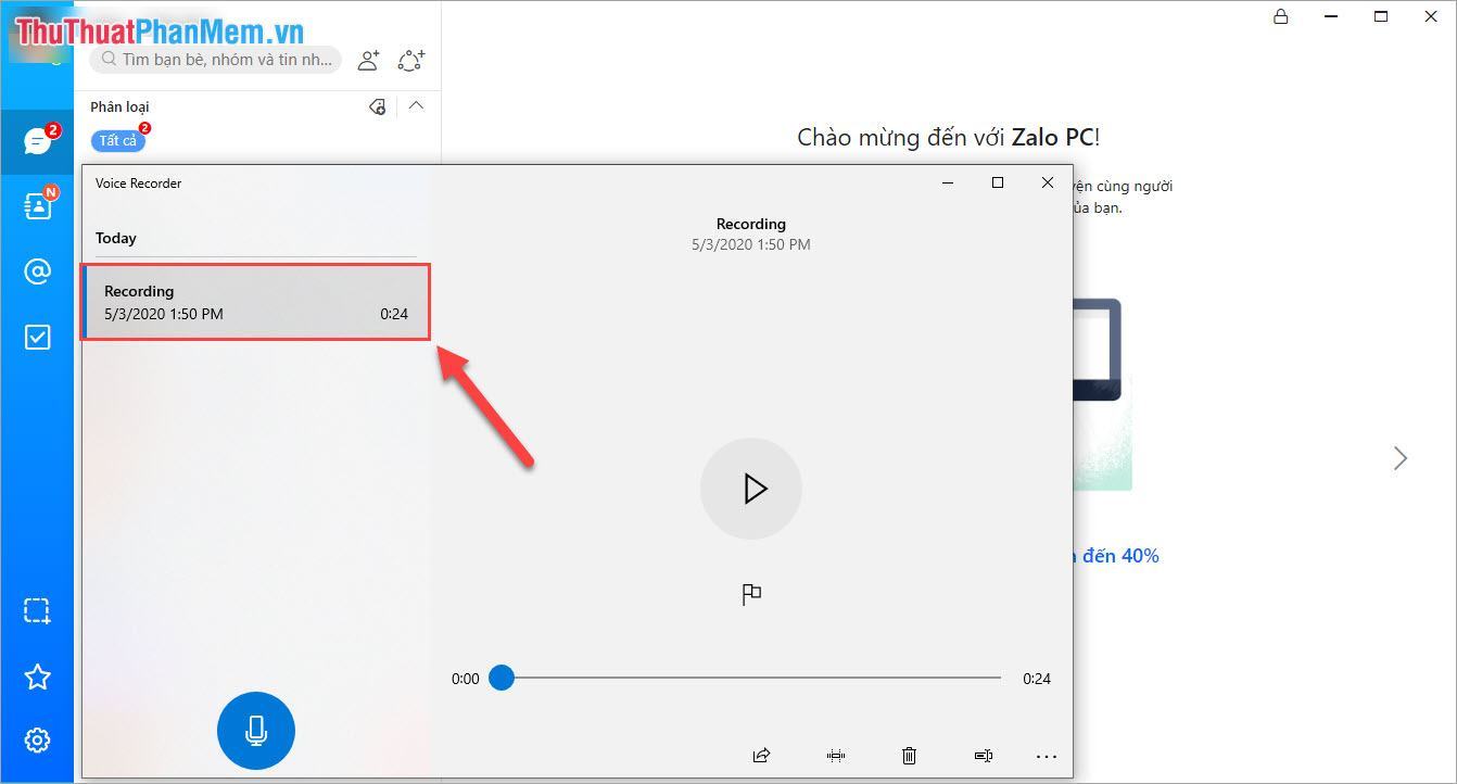 Bạn có thể mở để xem nội dung ghi âm từ cuộc gọi Zalo