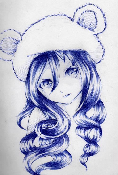 Vẽ anime bằng bút bi xanh