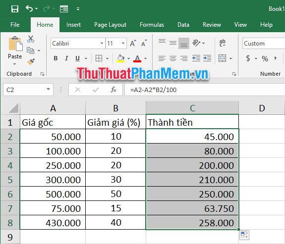 Tính phần trăm chiết khấu cho các mặt hàng khác