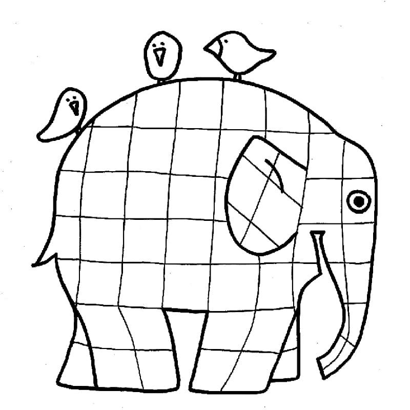 Tranh tô màu con voi được chia thành nhiều ô vuông