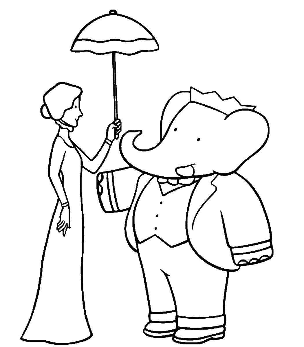 Tranh tô màu con voi và người phụ nữ