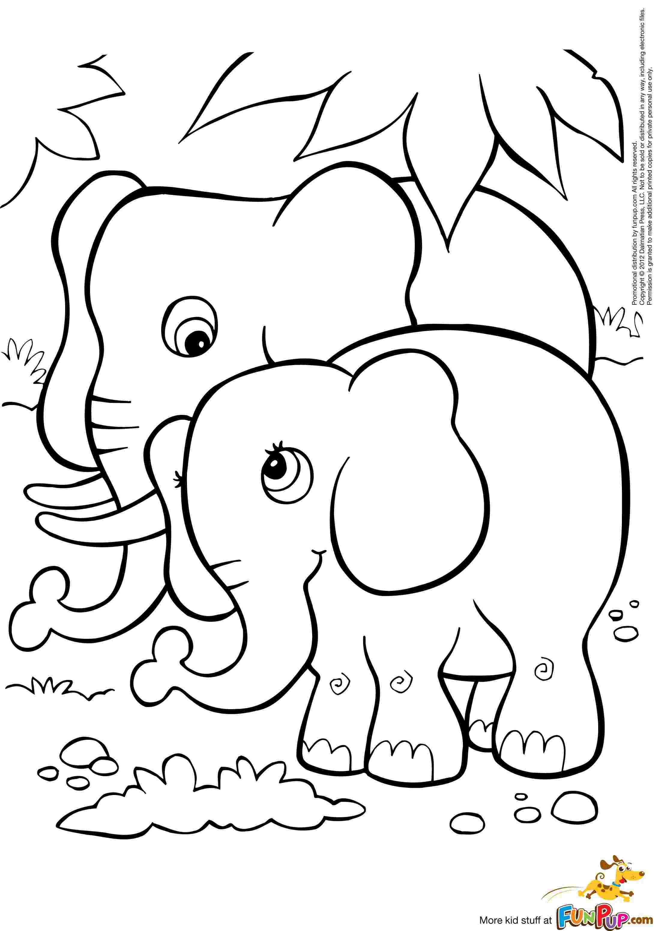 Tranh tô màu voi to và voi nhỏ đứng cạnh nhau