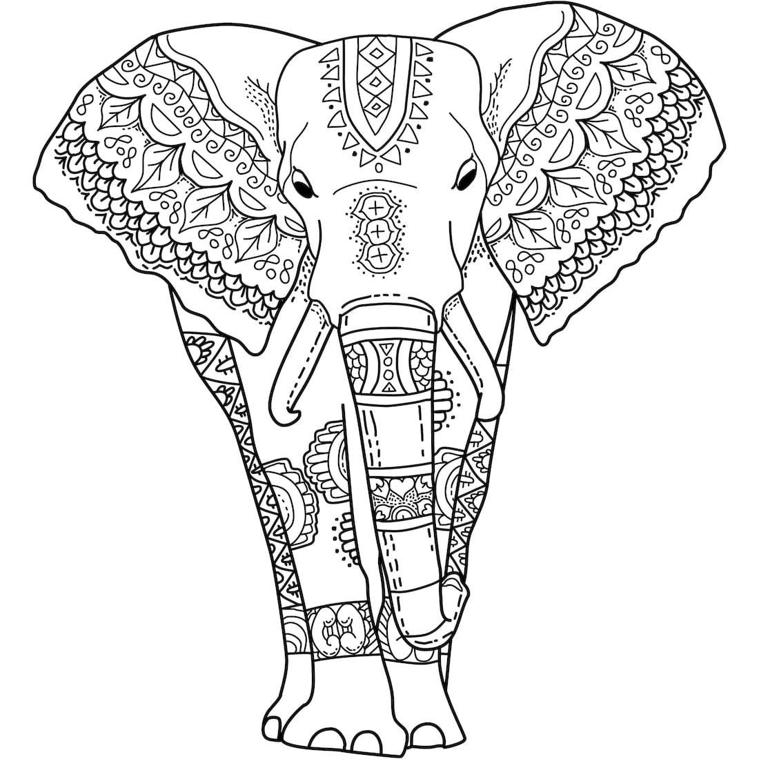 Tranh tô màu con voi có hoa văn rất đẹp