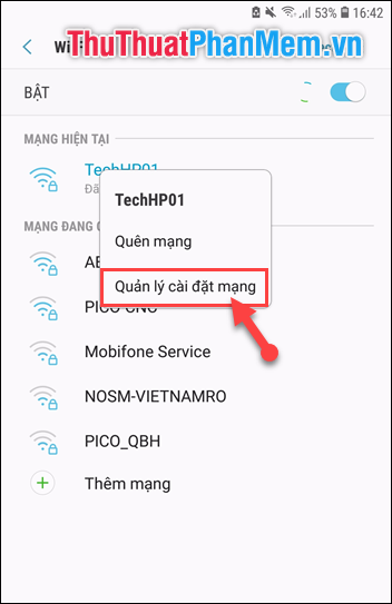 Chọn Quản lý cài đặt mạng