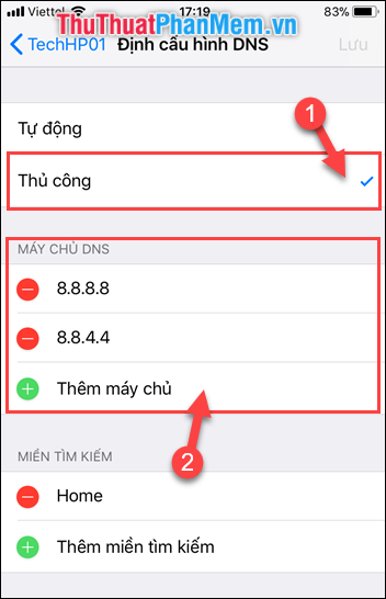 Thêm 2 địa chỉ máy chủ DNS