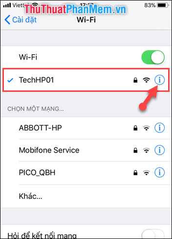 Chọn phần mở rộng của Wifi đã kết nối