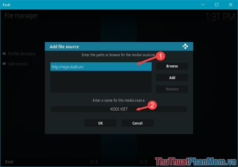 Thêm nguồn trang web dưới dạng repo.kodi.tv