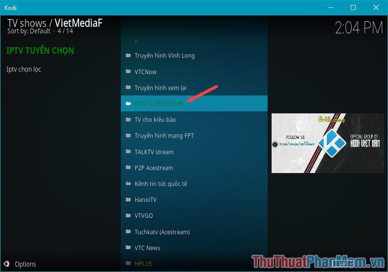 Chọn để TÙY CHỌN IPTV