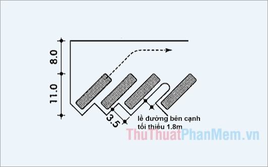 Kích thước bãi đậu xe buýt xiên 45 độ