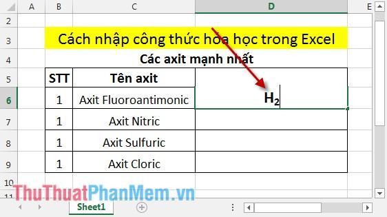 Cách nhập công thức hóa học trong Excel 5