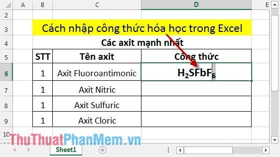 Cách nhập công thức hóa học trong Excel 14