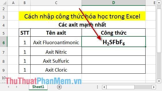 Cách nhập công thức hóa học trong Excel 9