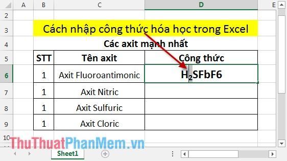 Cách nhập công thức hóa học trong Excel 13