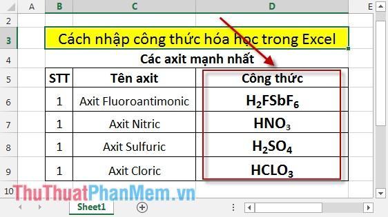 Cách nhập công thức hóa học trong Excel 15