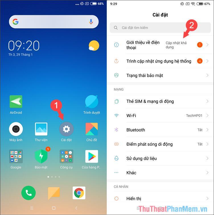 Vào Cài đặt - Giới thiệu về điện thoại