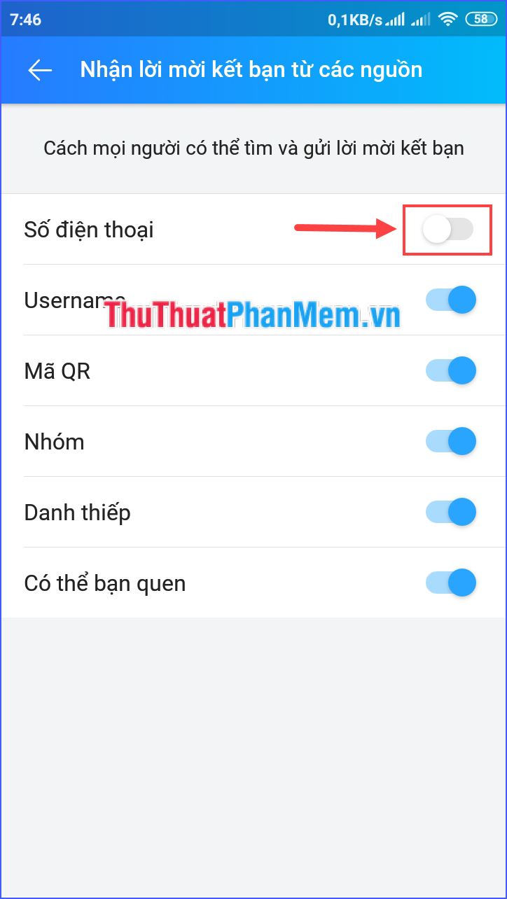 Tắt tùy chọn Số điện thoại