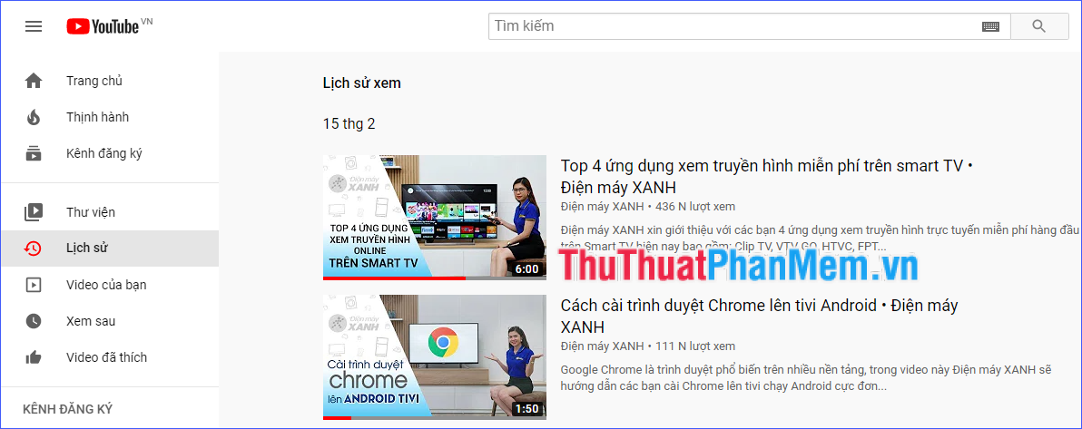 Tìm kiếm video bạn muốn xem lại trong danh sách kết quả