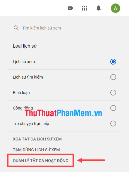 Chọn Quản lý tất cả các hoạt động