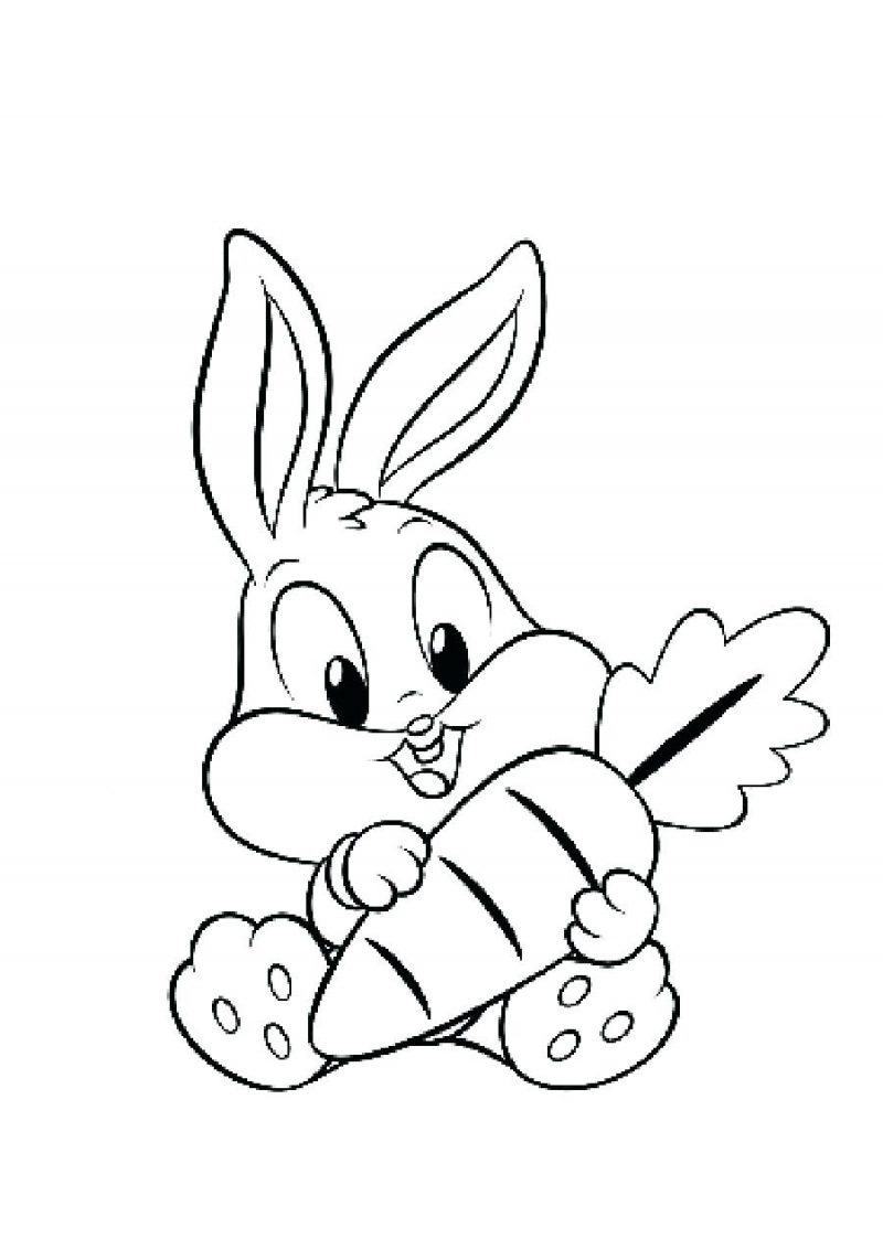 Tranh tô màu hoạt hình chú thỏ ngạc nhiên cầm củ cà rốt