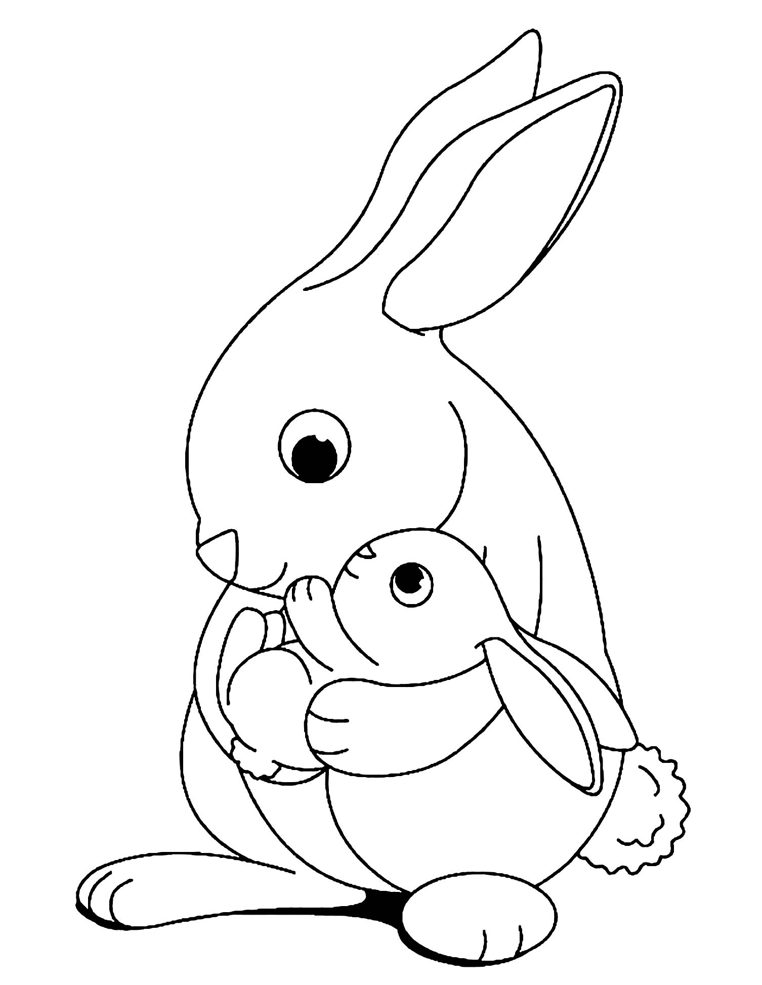 Tranh tô màu mẹ và thỏ con dễ thương