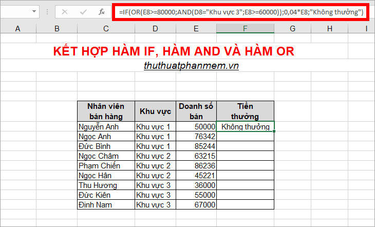 Sử dụng kết hợp hàm IF, hàm AND và hàm OR.  chức năng