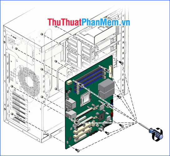 Vị trí gắn Mainboard trong thùng máy tính