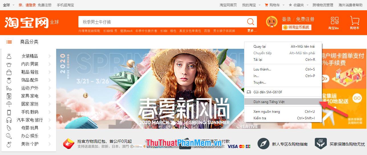 Dịch Taobao sang tiếng Việt bằng Chrome