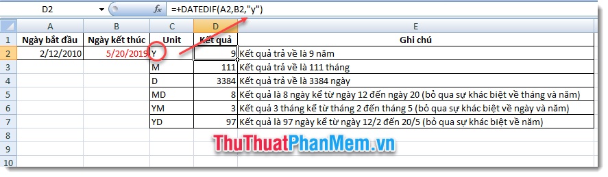 Tính khoảng cách thời gian bằng cách sử dụng Dateif .  chức năng