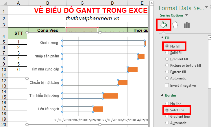 Trong phần Điền & Dòng, chọn Không tô và Không dòng