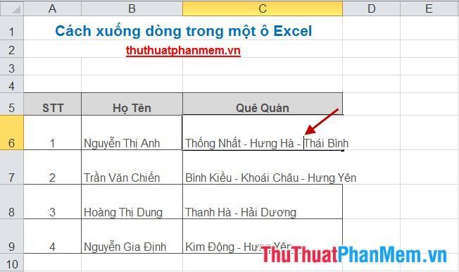 Cách ngắt dòng trong ô Excel 4.
