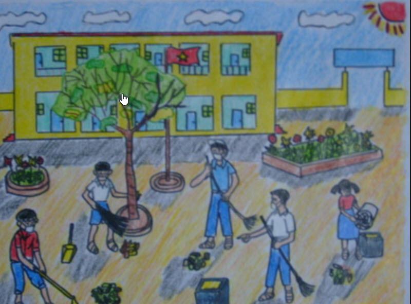 Vẽ tranh về chủ đề học tập về vệ sinh, lao động, giữ gìn vệ sinh trường lớp