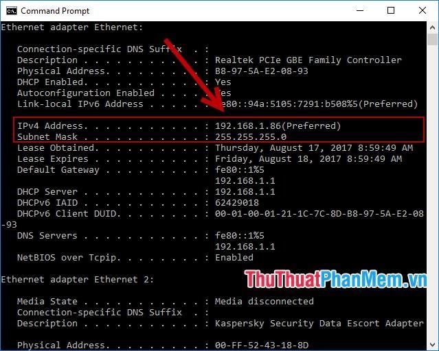 Phần Ipv4 Address chính là địa chỉ IP mạng LAN trên máy tính của bạn