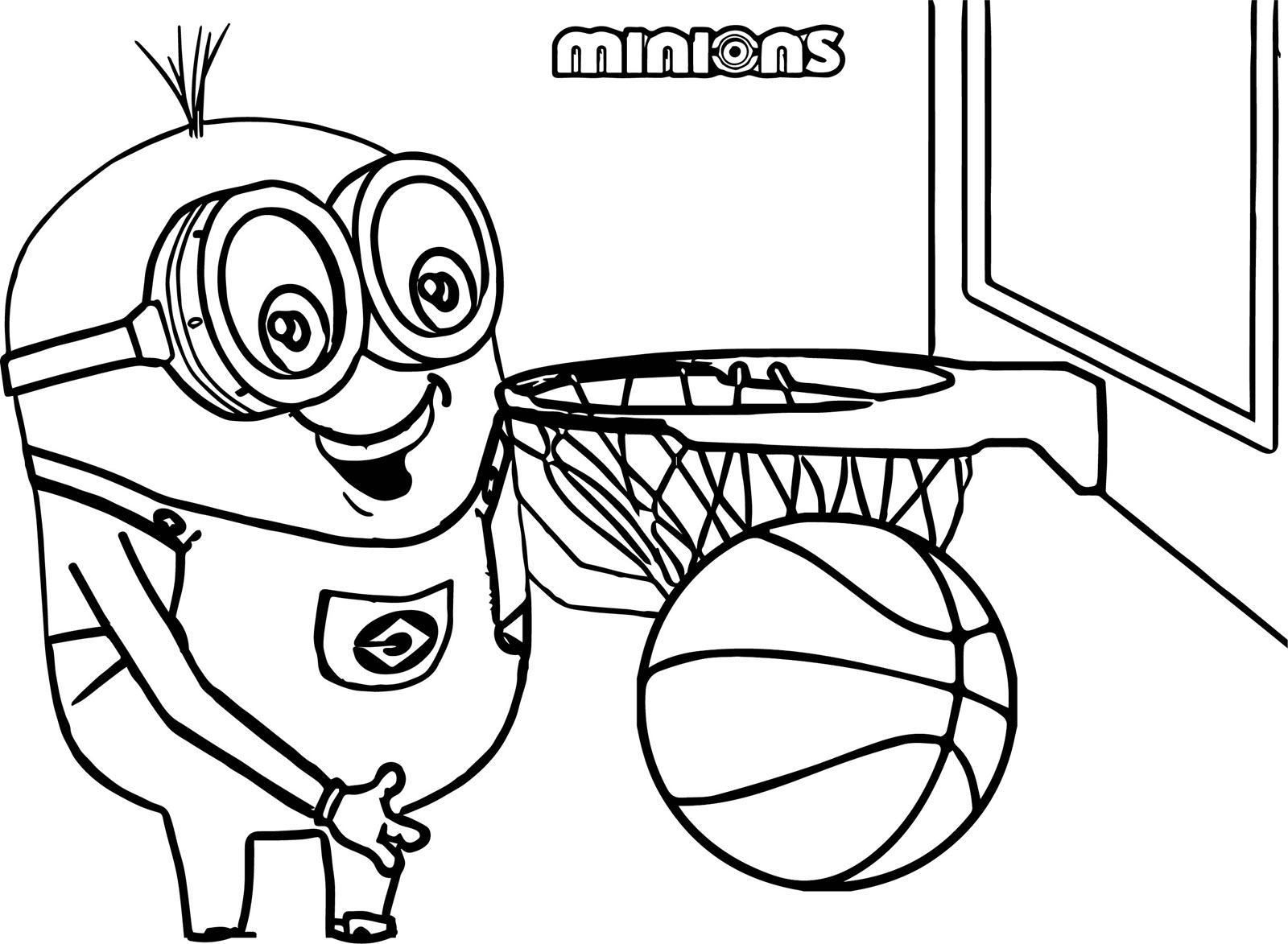 Tranh tô màu chú minion chơi bóng rổ