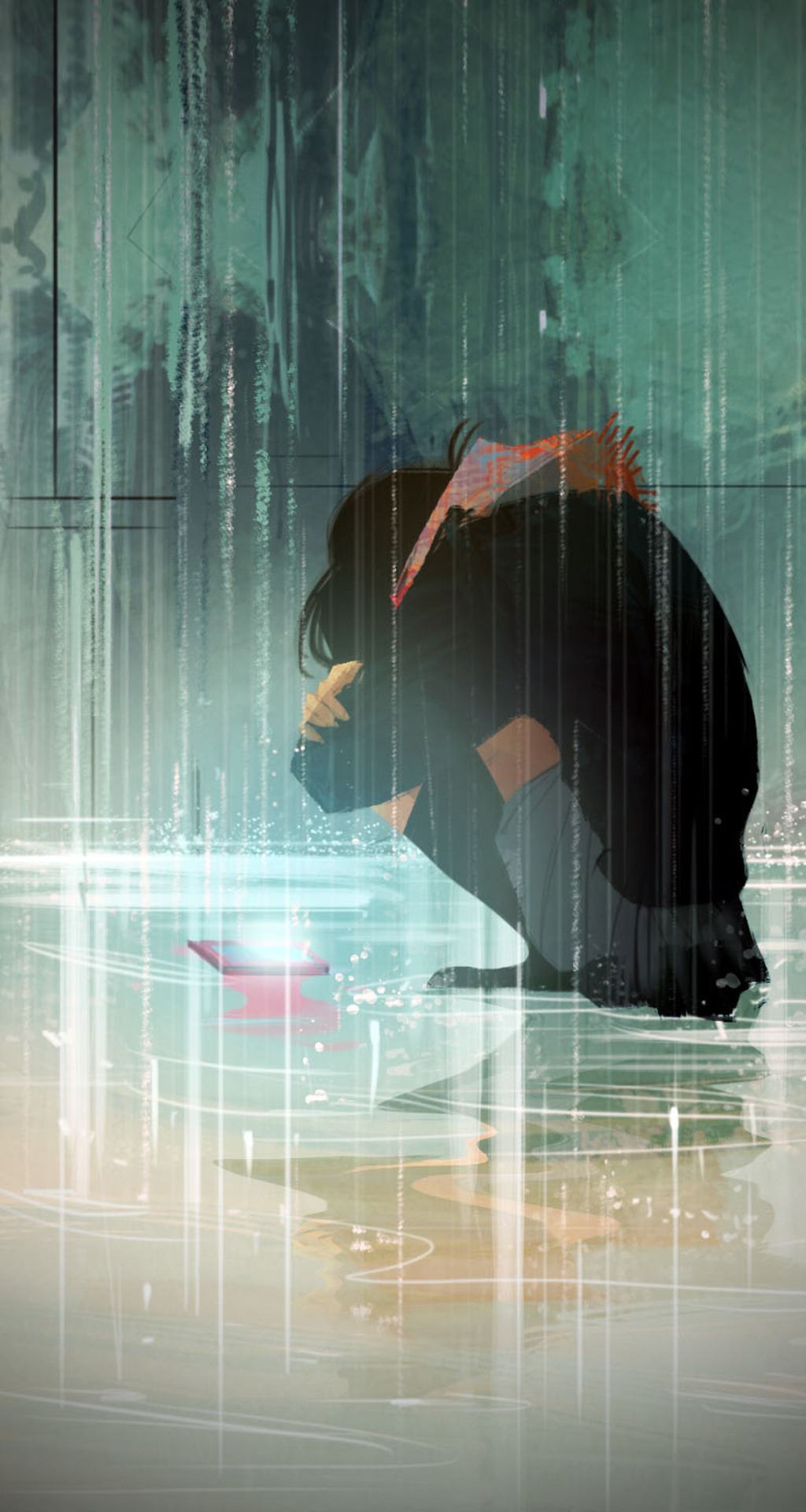 Hình ảnh anime khóc thầm dưới mưa