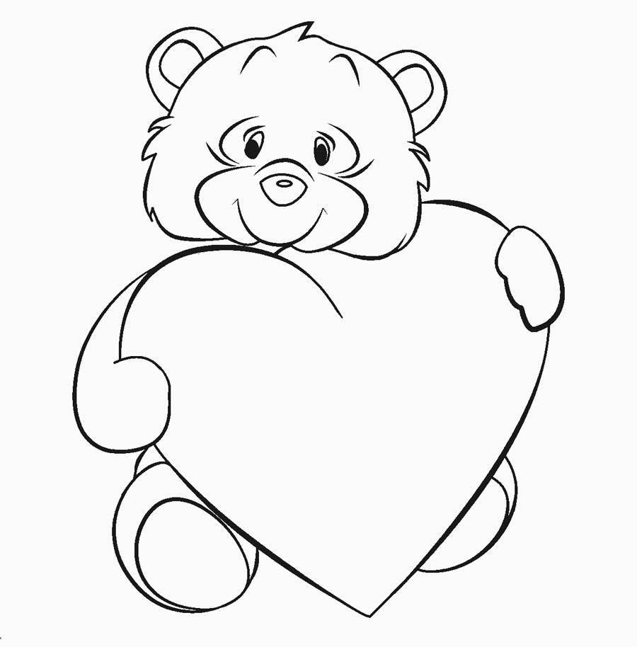 Tranh tô màu gấu ôm hình trái tim